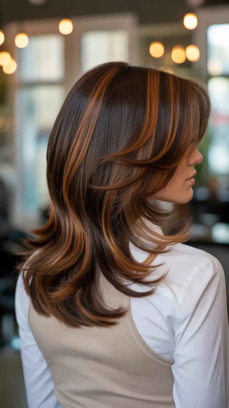 dark brown hair color 2026 Layered Glow With Warm Accents