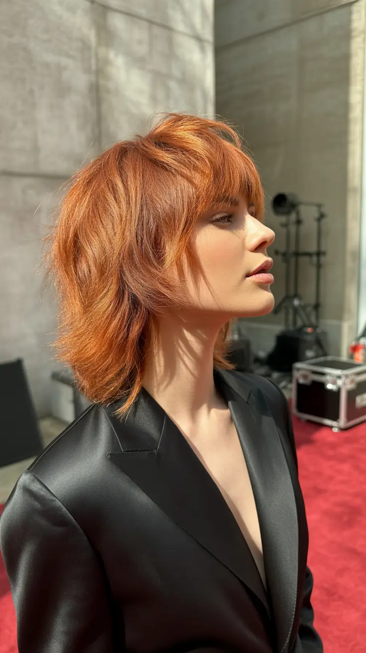 wolf haircut 2026 Amber Shag Revival with Modern Bangs