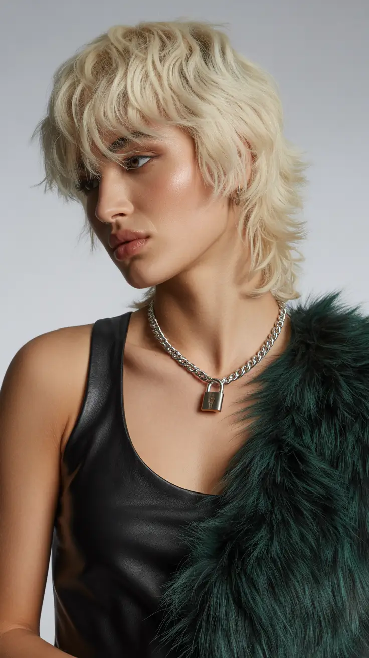 wolf haircut 2026 Platinum Edge with Soft Wavy Finish