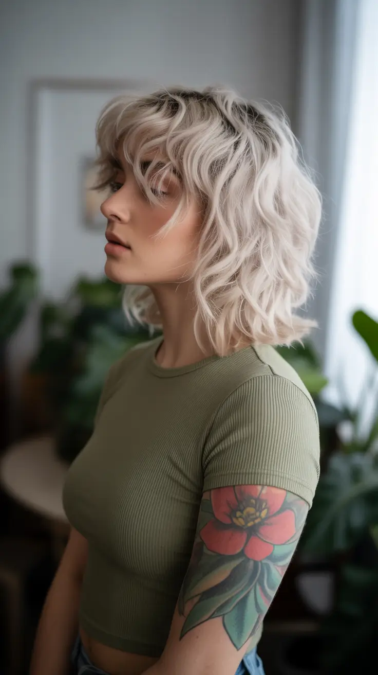 wolf haircut 2026 Frosted Blonde Shag with Easy Waves