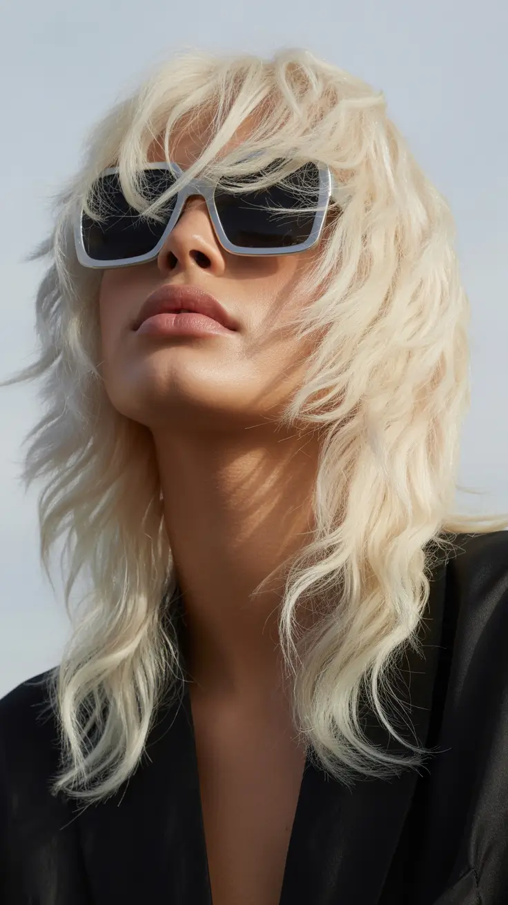 wolf haircut 2026 Platinum Windswept Wolf with Rock Energy