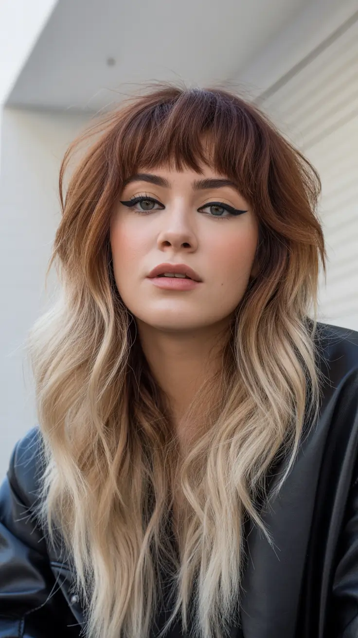 wolf haircut 2026 Soft Ombre Wolf with Statement Bangs