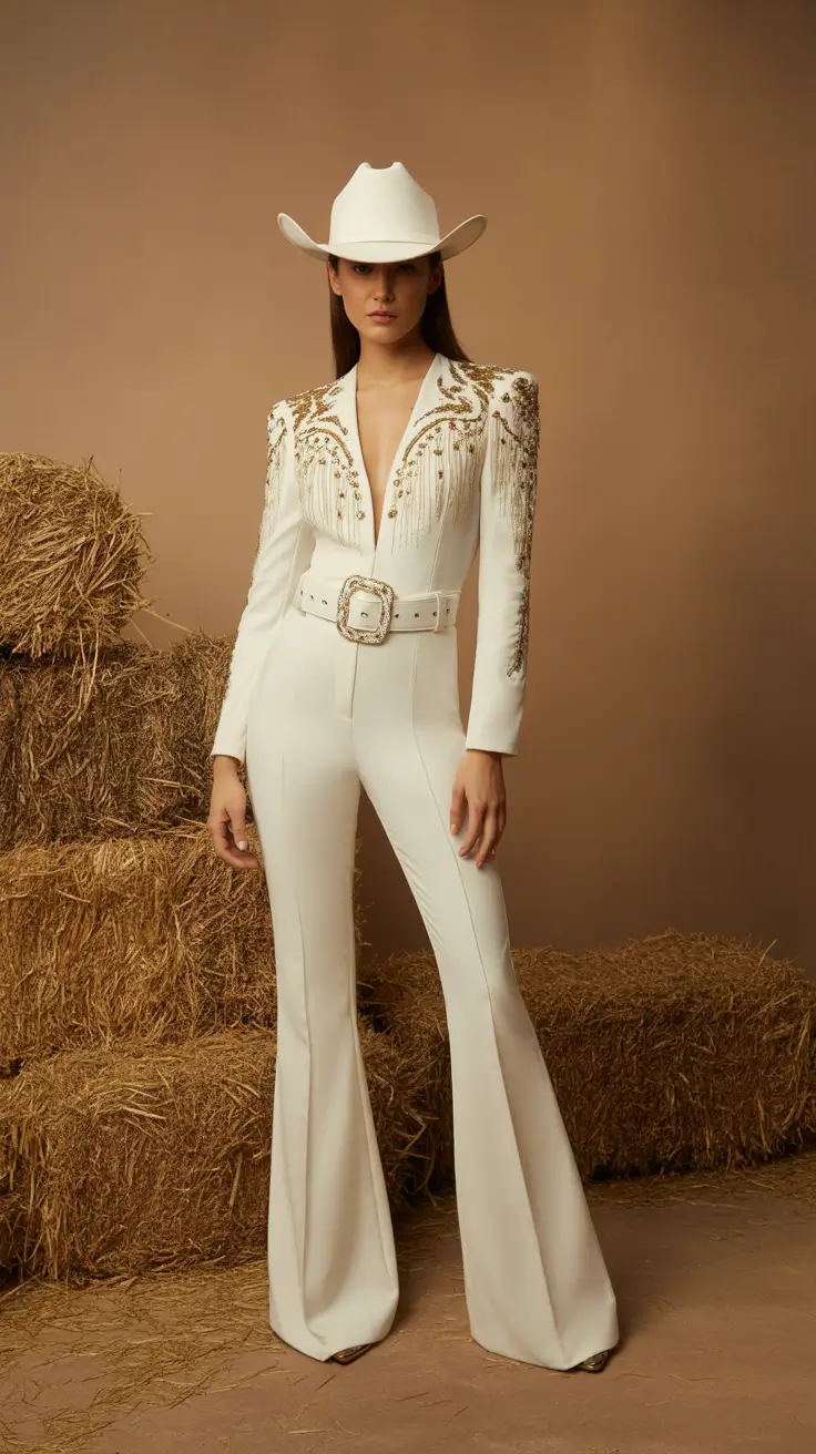 rodeo outfits 2026 White Stardust Elegance