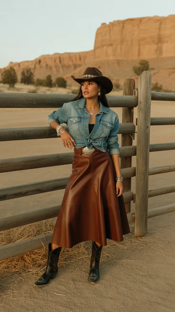 rodeo outfits 2026 Rustic Charm Denim Leather Symphony