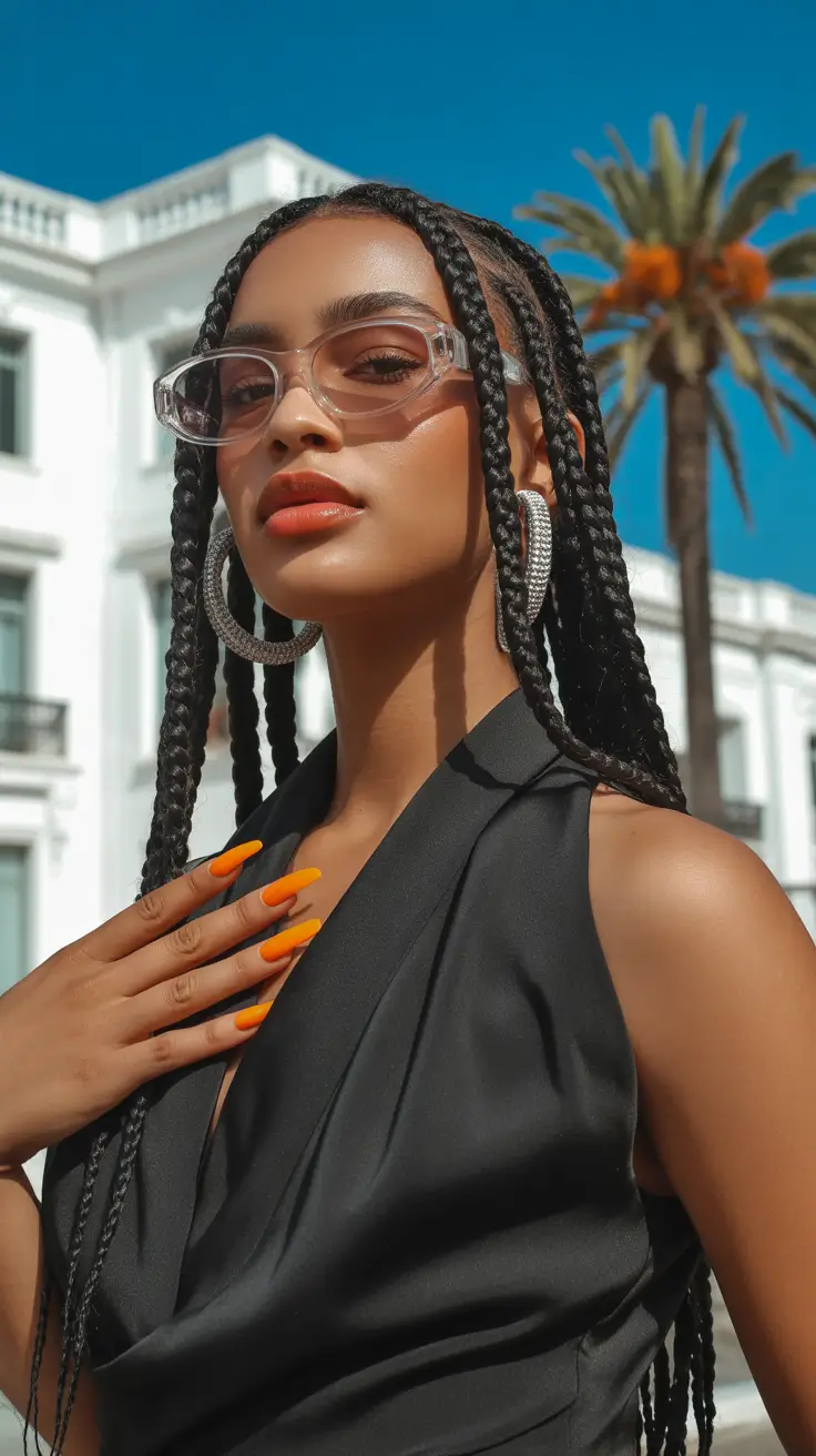 hairstyle black women 2026 Classic Long Box Braids With a Luxe Twist