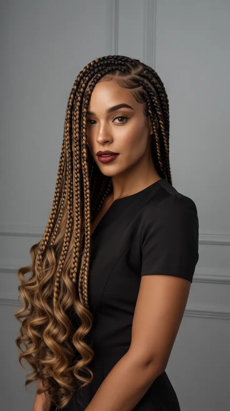 hairstyle black women 2026 Honey Blonde Braids With Curled Ends