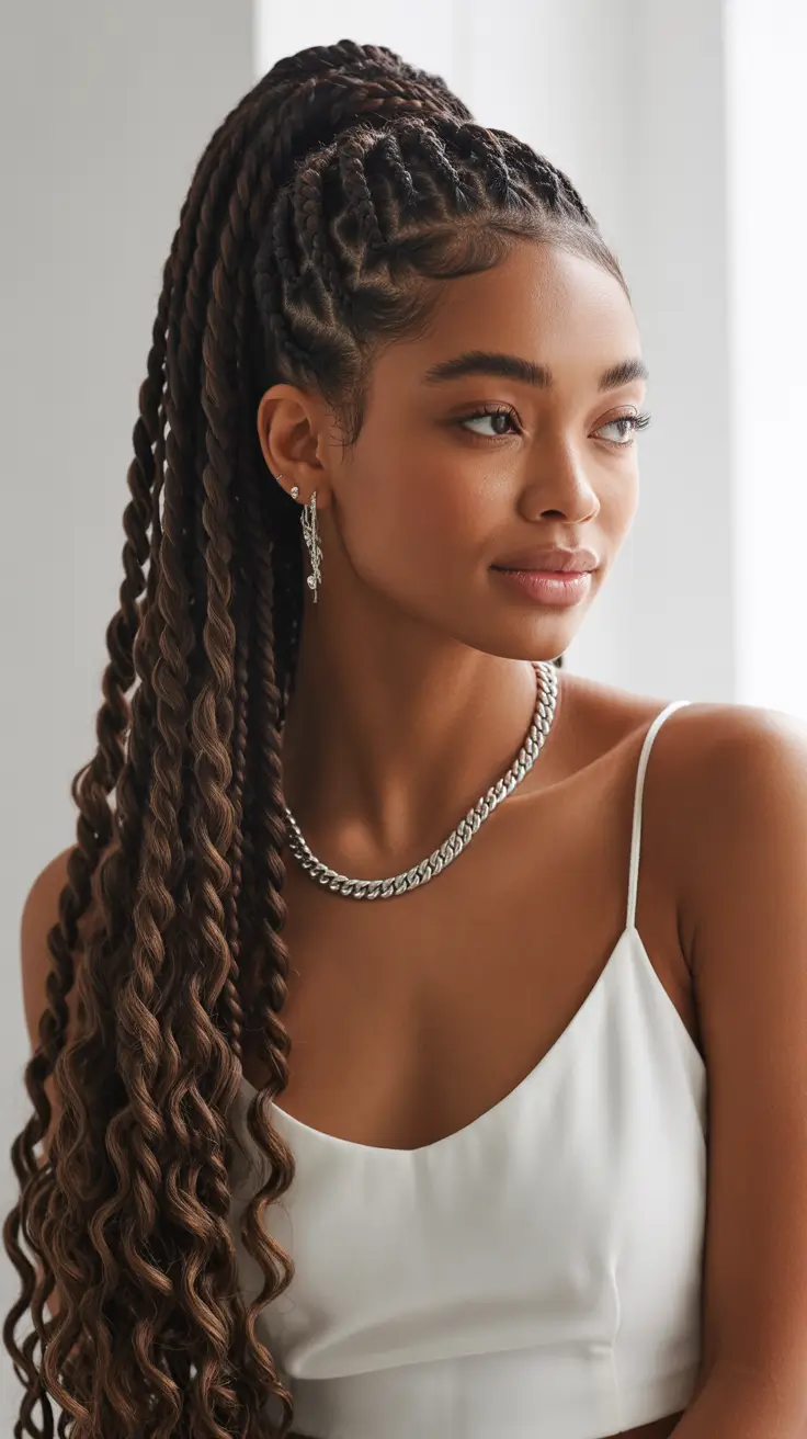 hairstyle black women 2026 High Braided Ponytail with Twists