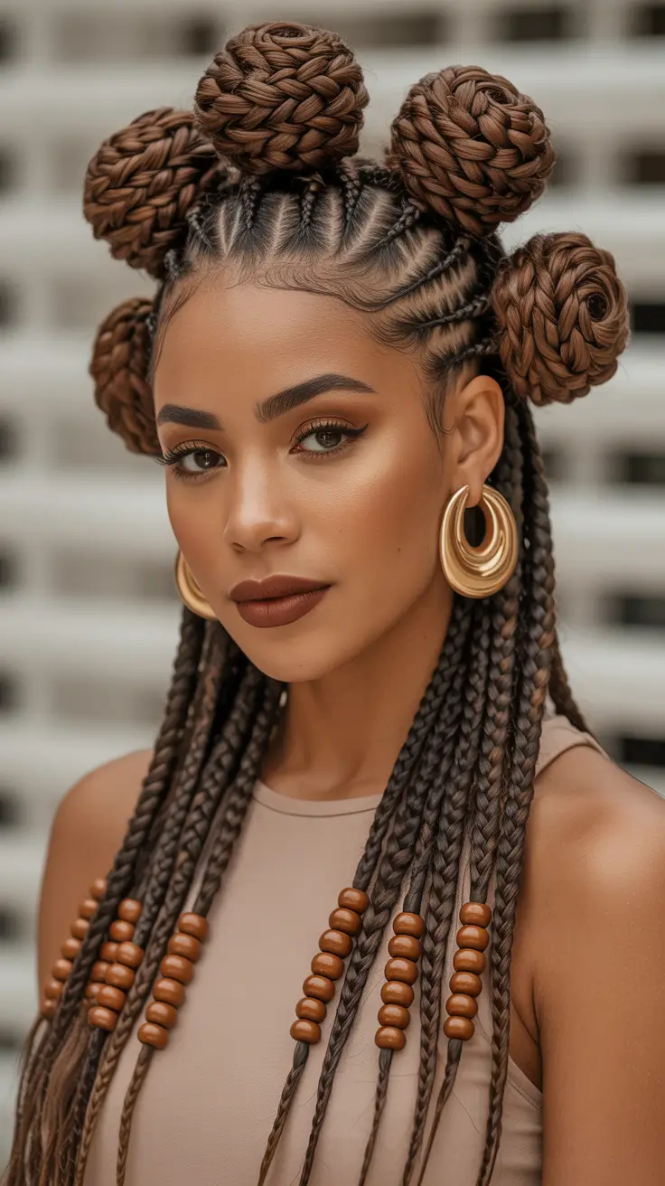 hairstyle black women 2026 Beaded Braided Buns