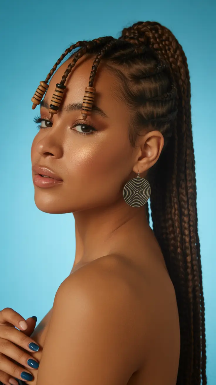 hairstyle black women 2026 High Braided Ponytail with Beaded Fringe