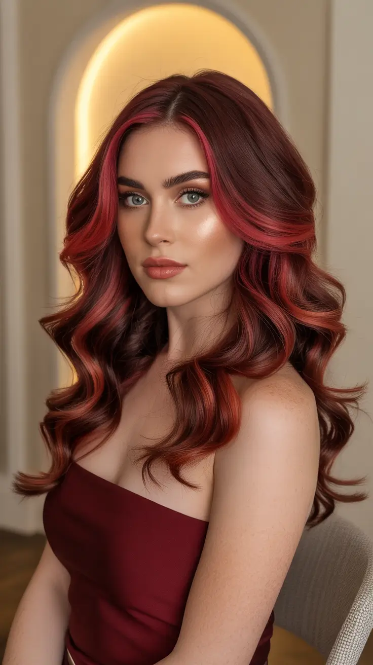 cherry red hair color 2026 Cherry Ribbon Highlights with Playful Contrast