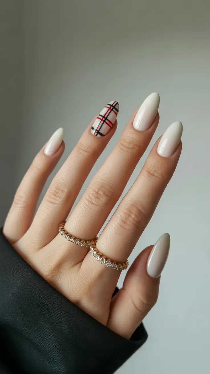 easy christmas nails 2025 Winter Plaid Elegance