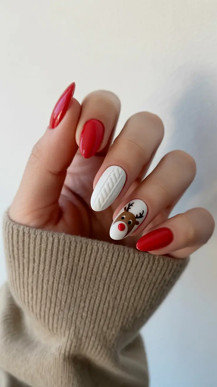 easy christmas nails 2025 Reindeer Knit Charm
