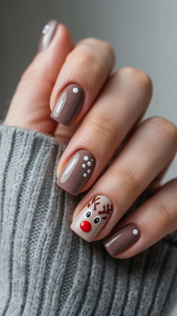 easy christmas nails 2025 Cozy Cocoa & Rudolph Vibes