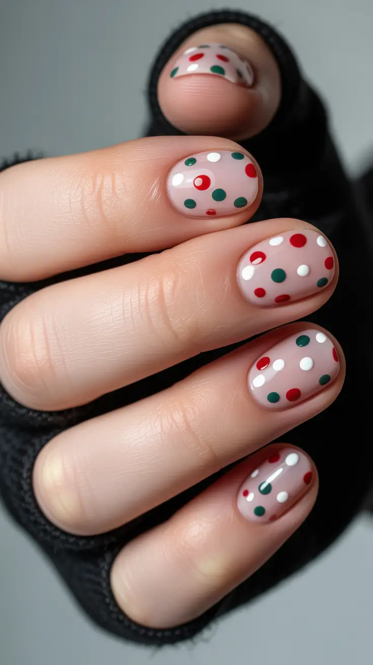 easy christmas nails 2025 Playful Polka Dots for the Holidays
