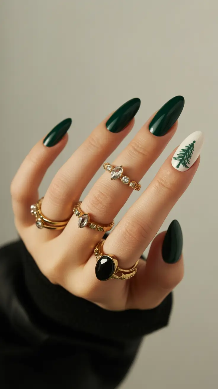 easy christmas nails 2025 Emerald Elegance with a Pine Twist
