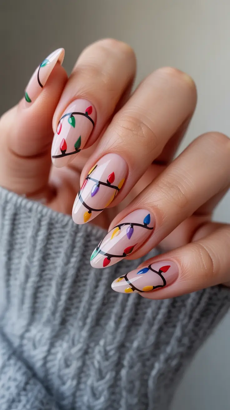 easy christmas nails 2025 Fairy Light Magic