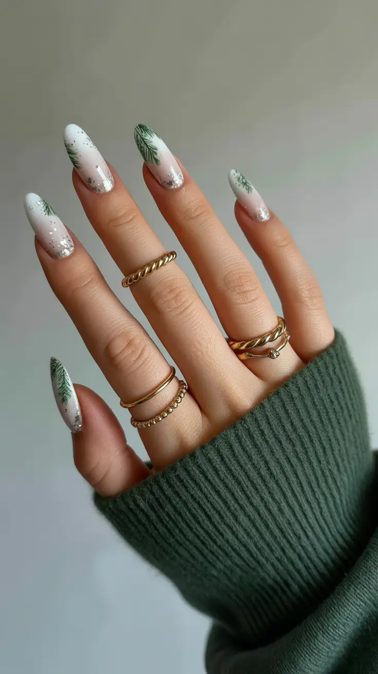 Elegant Gel Nail for Christmas 2025 Frosted Pines White Ombré with Winter Whisper