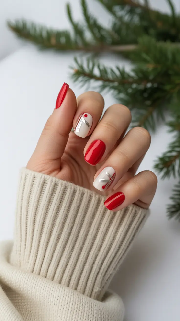 Elegant Gel Nail for Christmas 2025 Modern Red Magic Minimalist Lines with a Holiday Spark