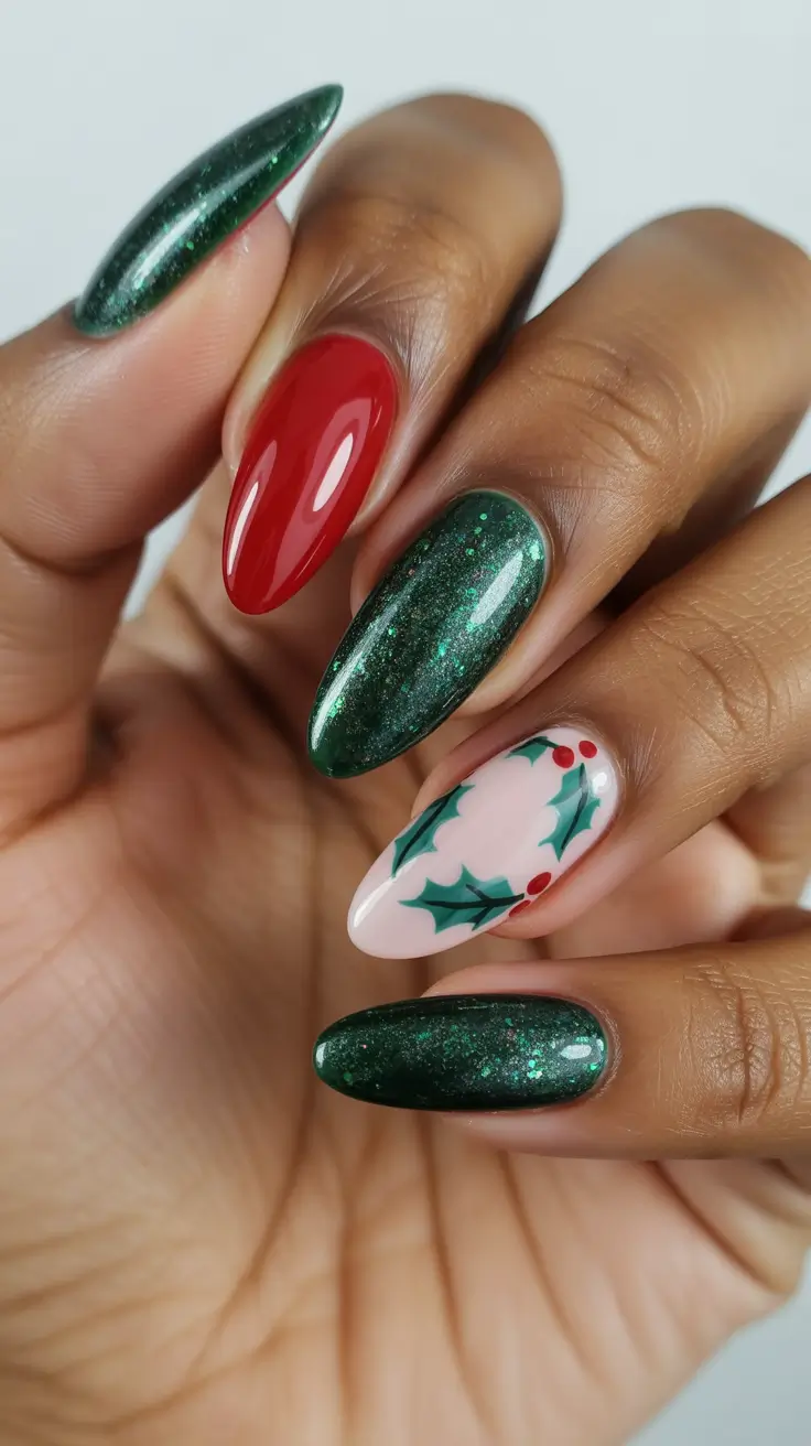 christmas gel nails 2025 Holly Berry Magic