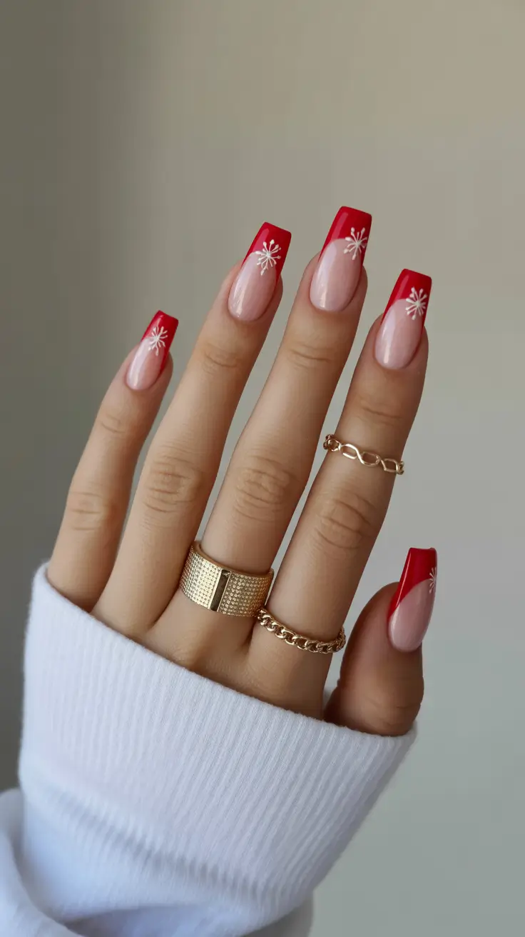 christmas gel nails 2025 Snowflake French Glow