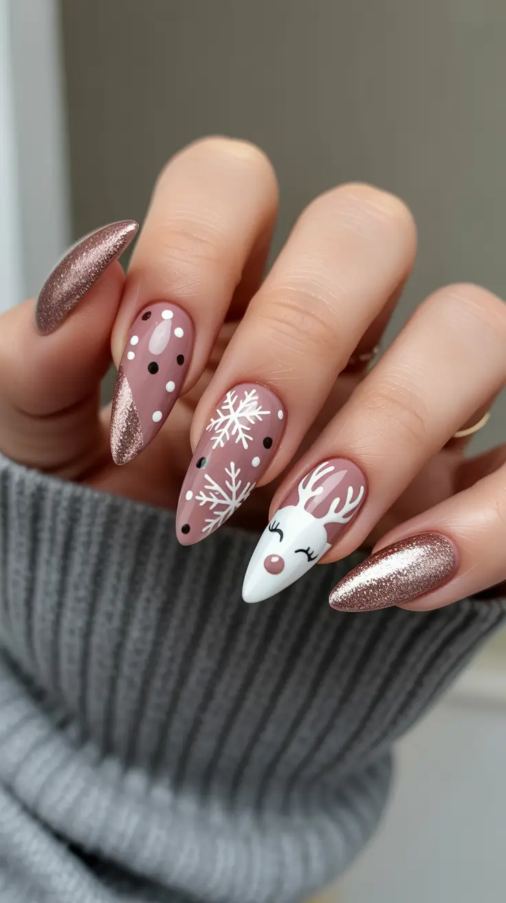 christmas gel nails 2025 Cozy Reindeer Spark