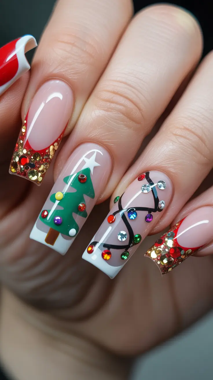 christmas gel nails 2025 Glam Christmas Lights