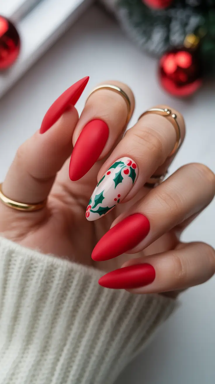 Elegant Gel Nail for Christmas 2025 Velvet Red Frost The Matte Finish That Stole Christmas