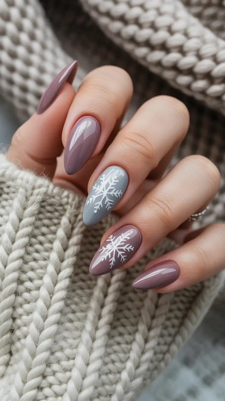 Elegant Gel Nail for Christmas 2025 Frosted Whisper Snowflake Serenity in Soft Neutrals