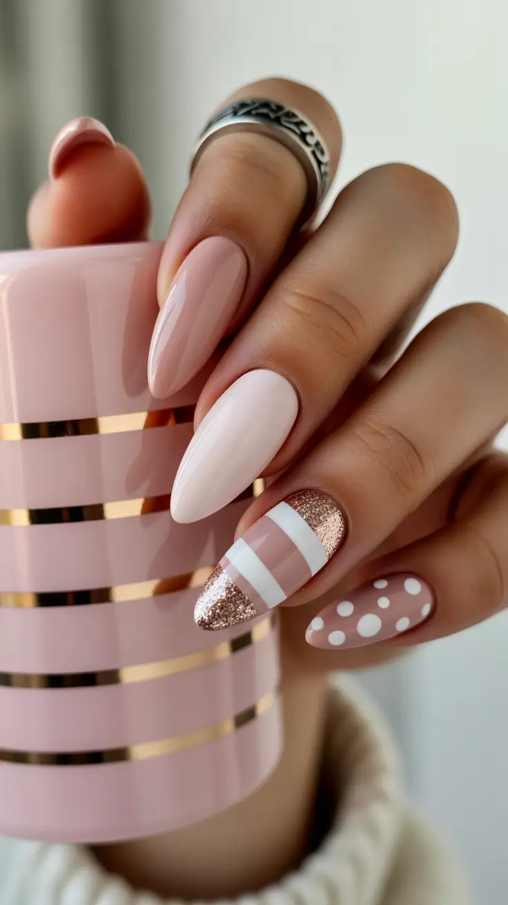 Elegant Gel Nail for Christmas 2025 Soft Blush Delight Chic Pastels with a Festive Twist