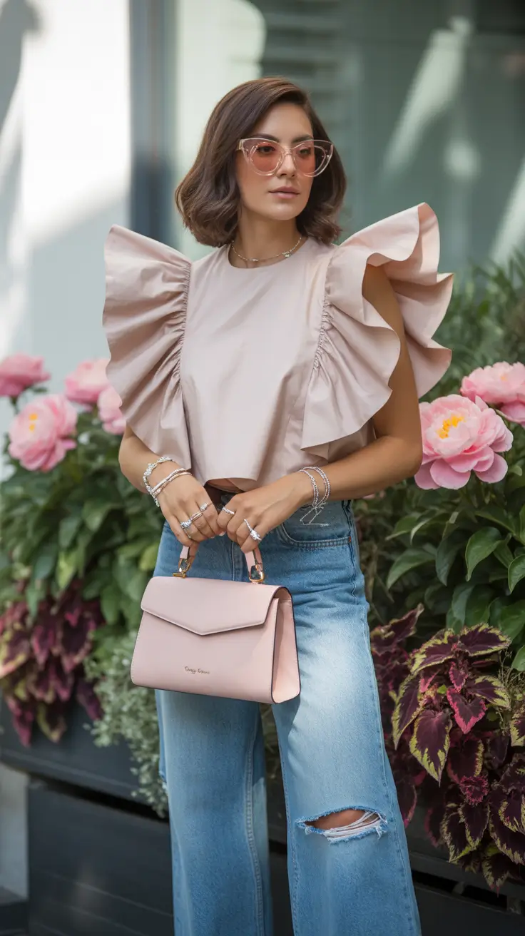 jeans outfits 2026 Romantic Volume Meets Denim Ease