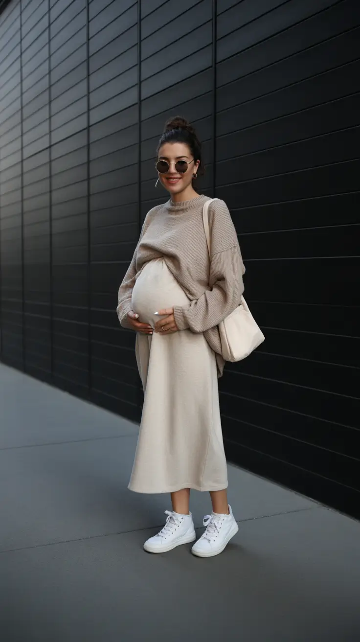pregnancy outfits 2026 Cream Ease: Cozy Minimalism for Fall and Winter