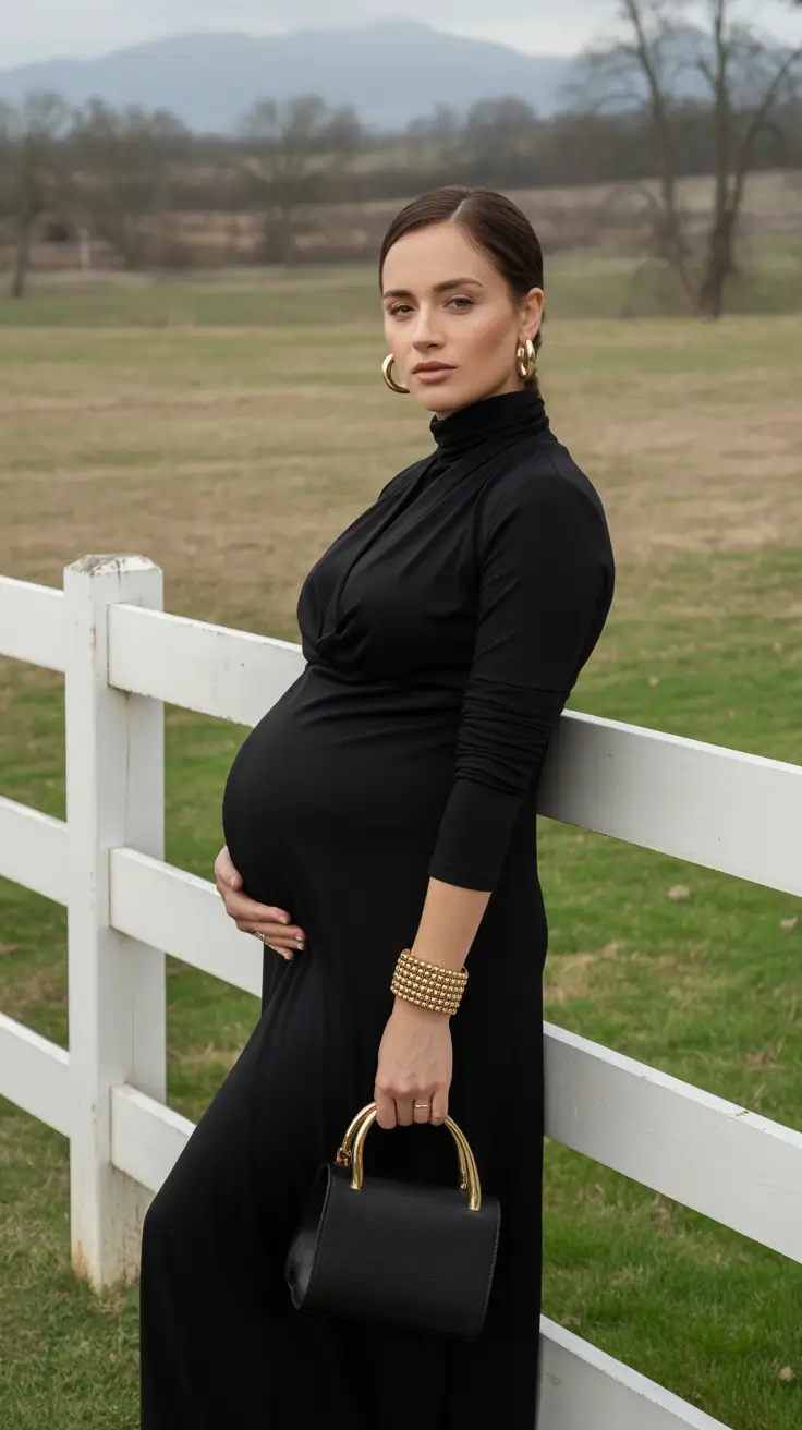 pregnancy outfits 2026 Black Sculpted Elegance: Fall Evening Muse