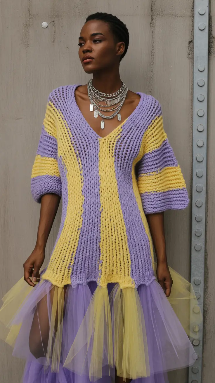outfits for black women 2026 Playful Knit Layers With Tulle Energy