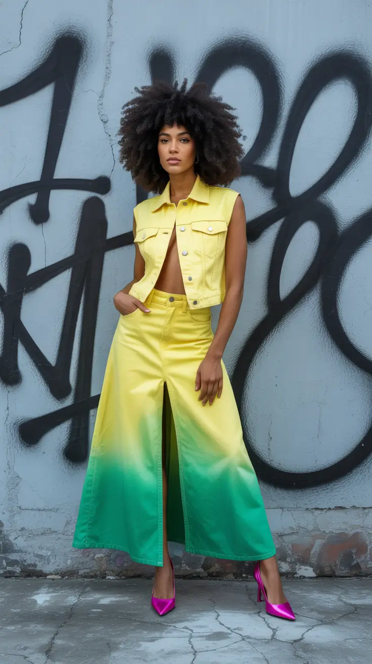 outfits for black women 2026 Ombre Yellow Green Power Set