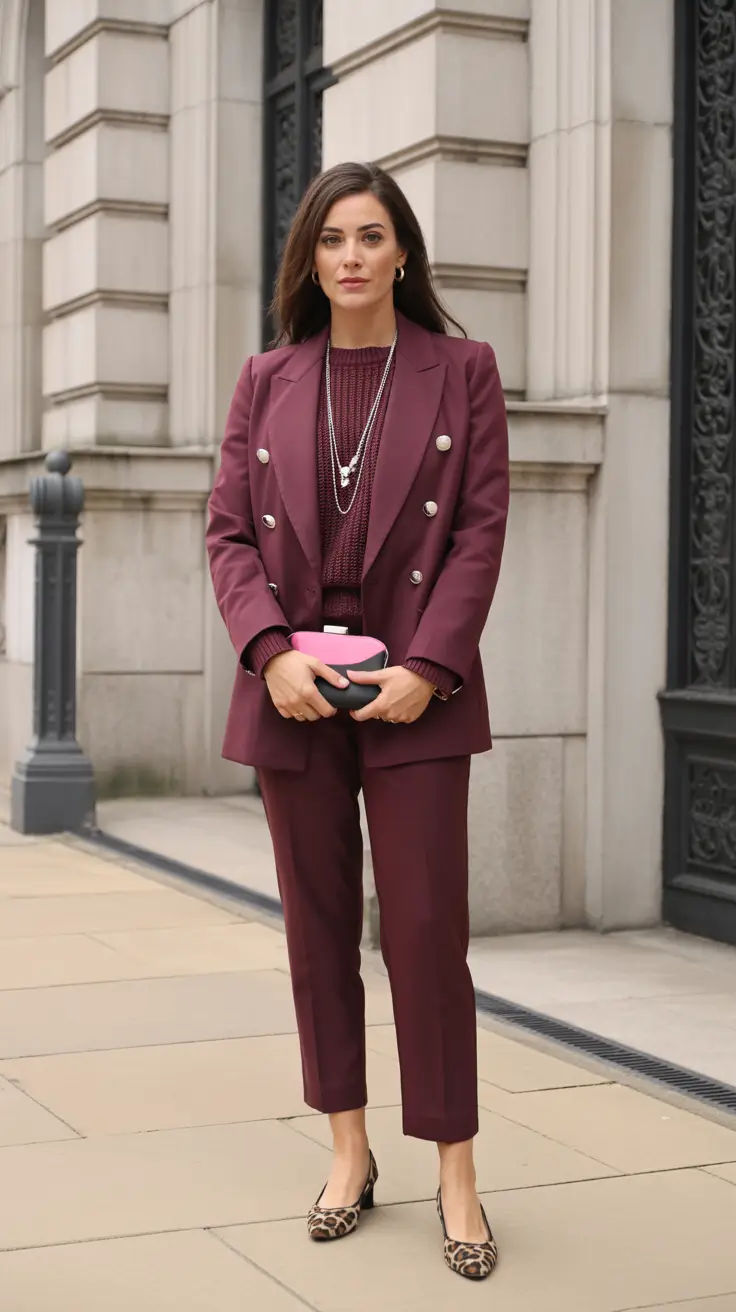 business casual outfits 2026 Wine Tones & Classic Cuts