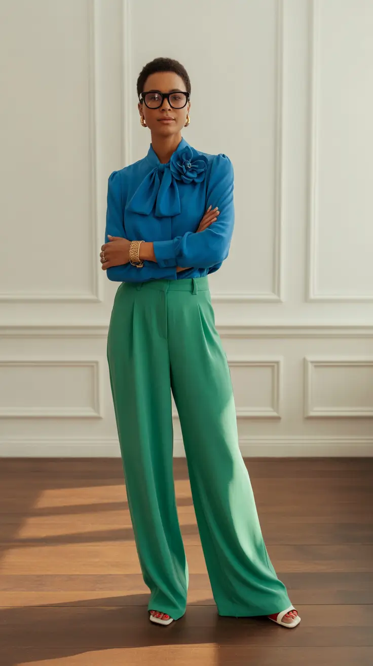 business casual outfits 2026 Blue and Green the New Power Pair