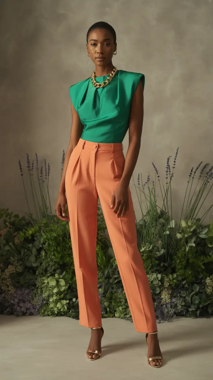 business casual outfits 2026 Vibrant Contrast with Modern Lines