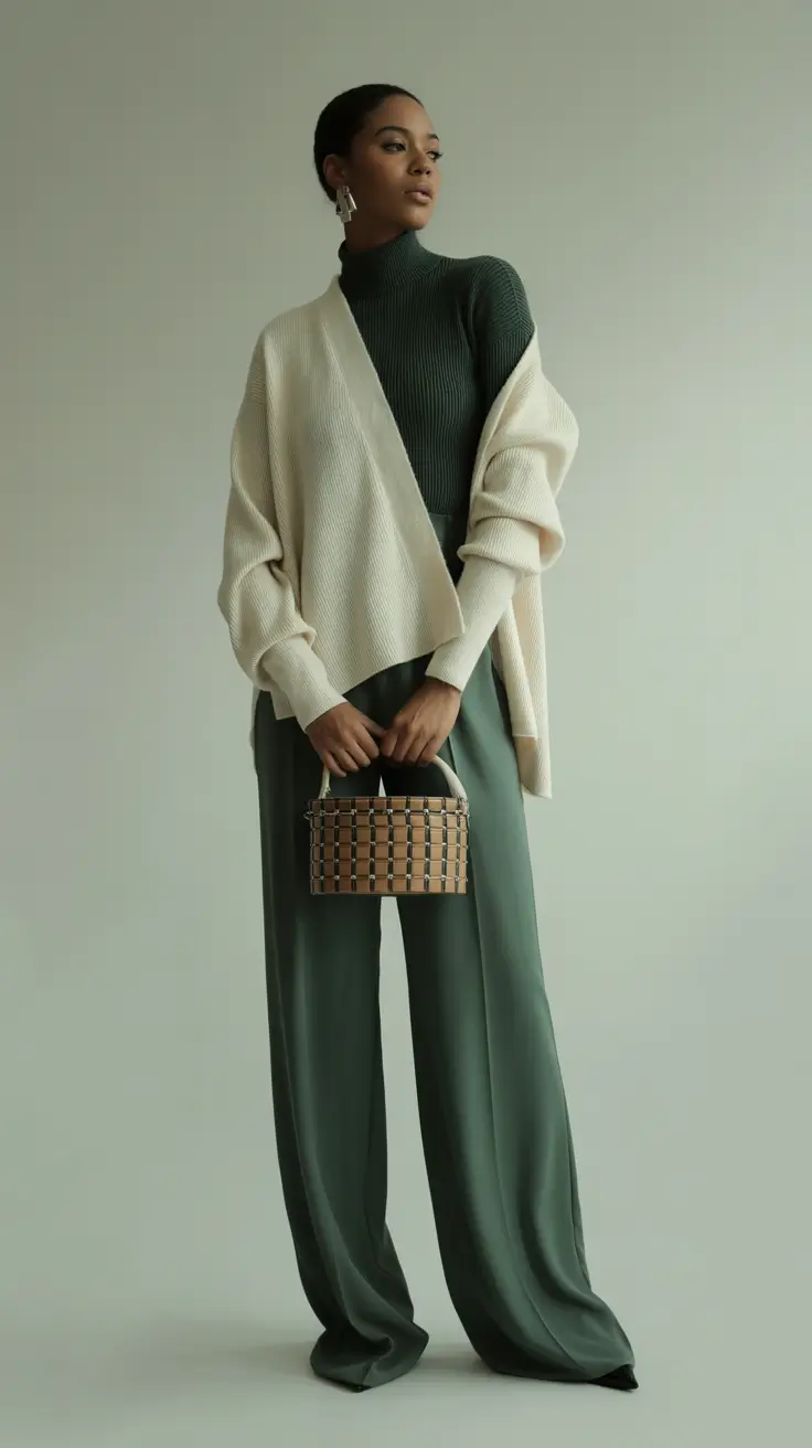 business casual outfits 2026 Soft Minimalism in Sage and Cream