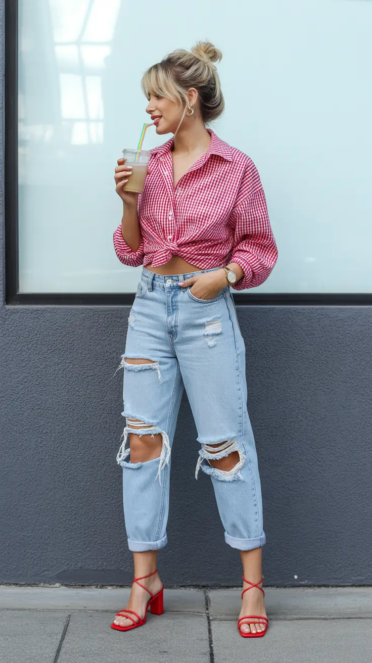 new york outfits 2026 Retro Cool In Red And Denim