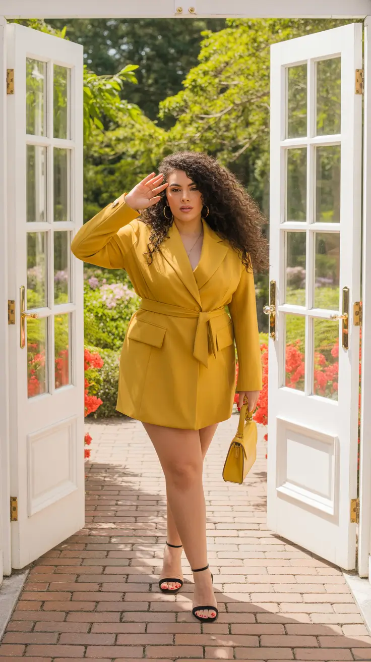 plus size outfits 2026 Golden Blazer Glam