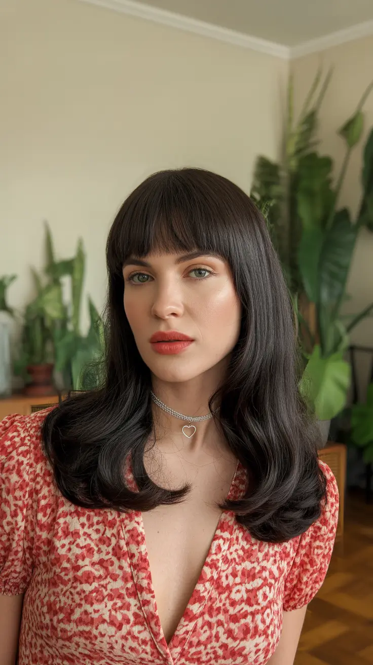 haircut 2026 Soft Glossy Layers with Classic Bangs