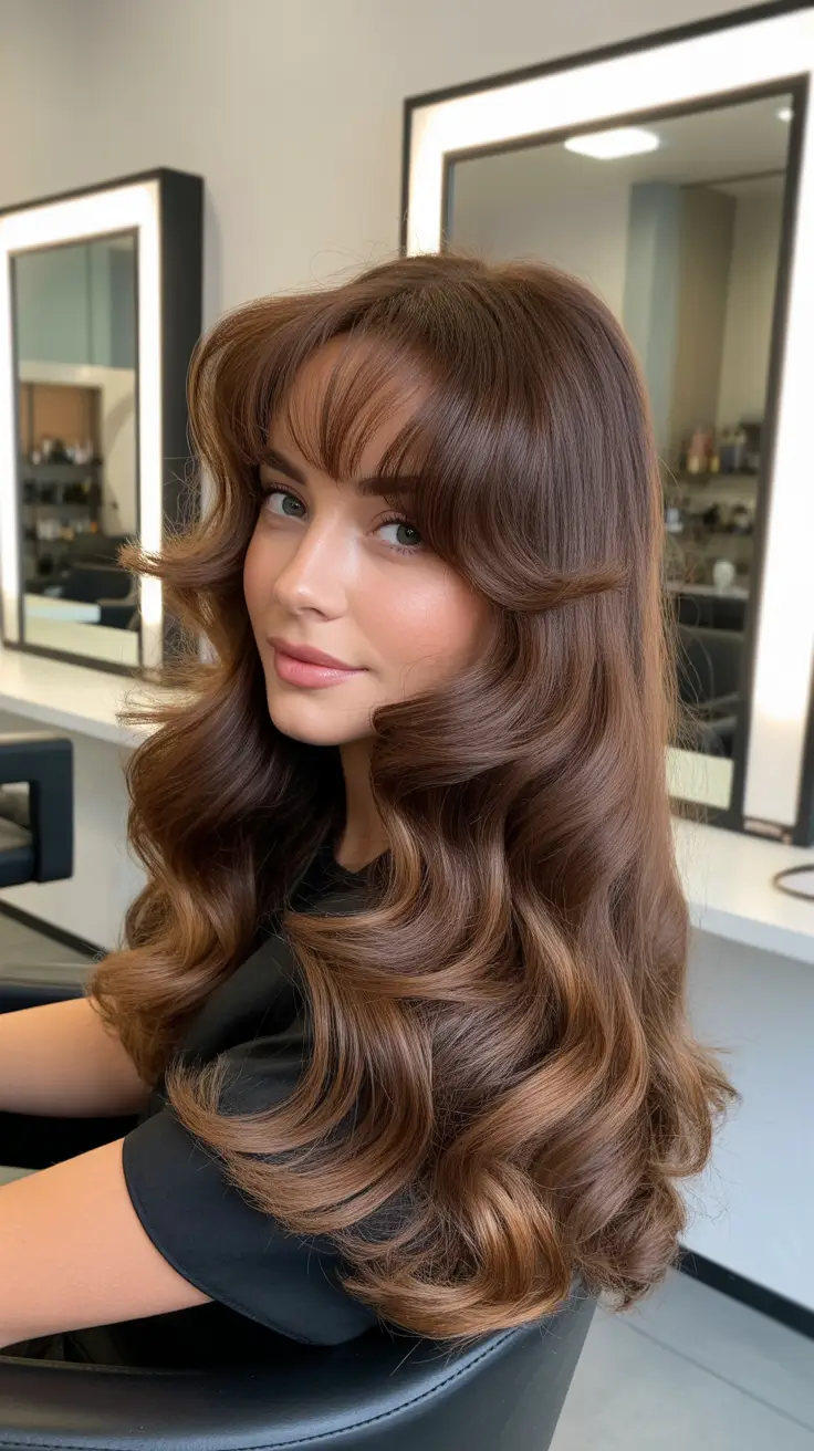 haircut 2026 Chocolate Curls with Curtain Bangs