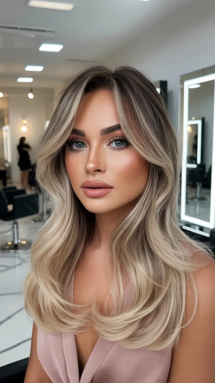 haircut 2026 Smoky Blonde Waves with a Center Part