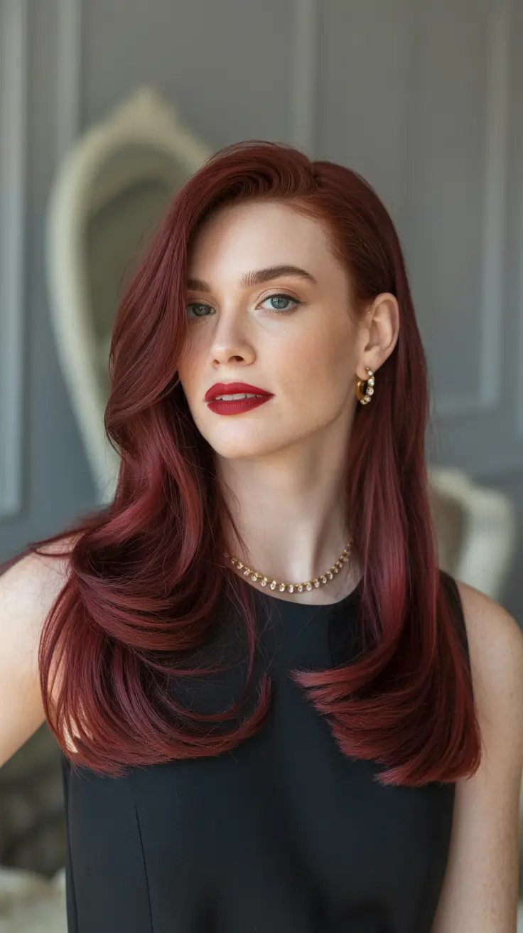 red hair colors 2026 ruby glossy waves