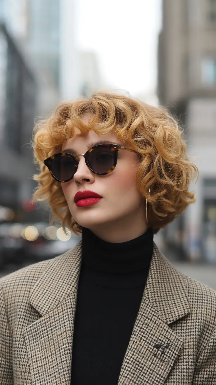 haircut for round face 2026 Modern Soft Bob with Golden Curls