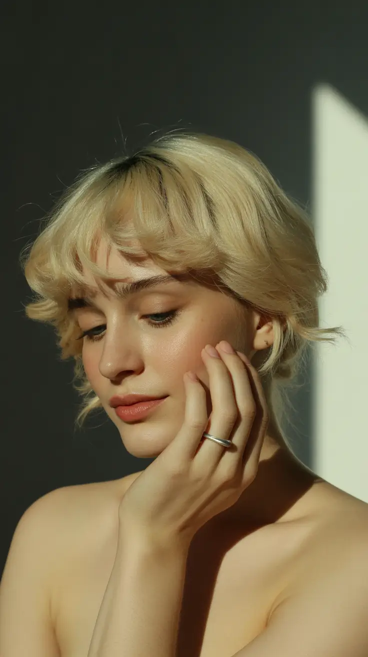 haircut for round face 2026 Airy Blonde Crop with Soft Curls