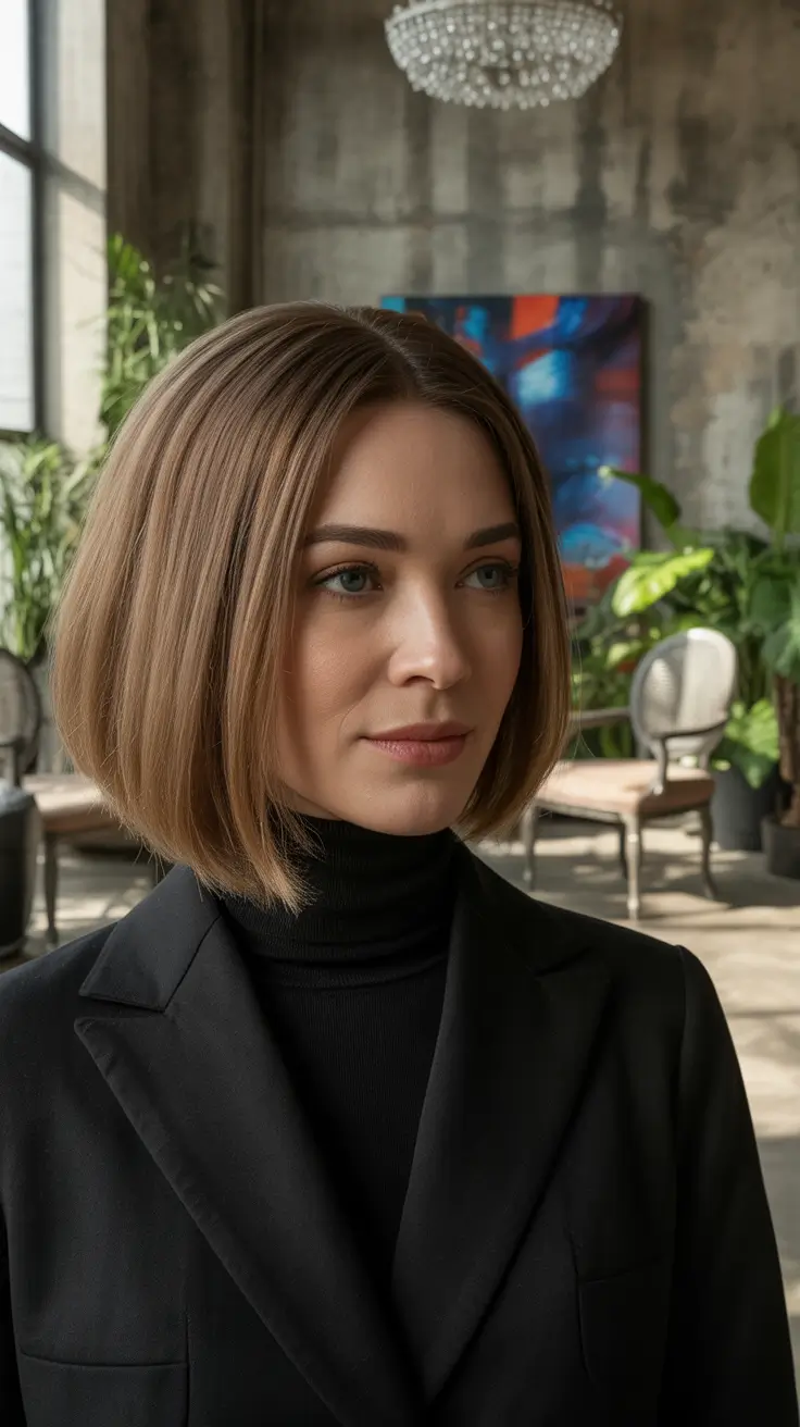 Slimming haircuts for round faces 2026 Structured Classic Bob for Everyday Elegance