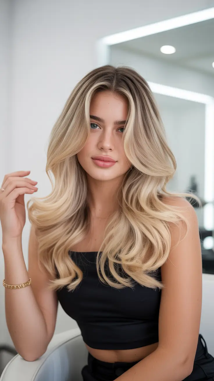 Slimming haircuts for round faces 2026 Modern Blonde Layers with Airy Volume
