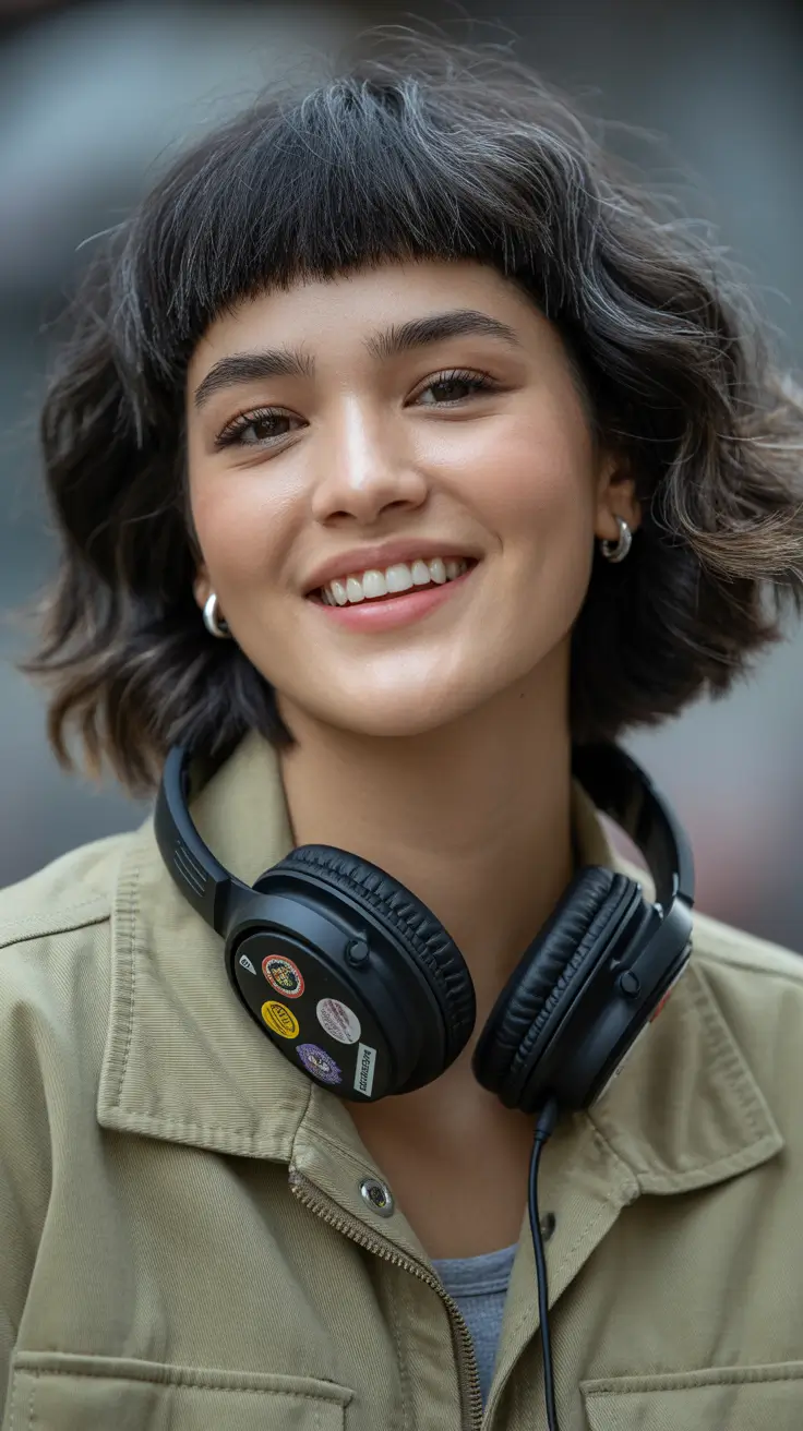 haircut for round face 2026 Playful Wavy Bob with Textured Fringe