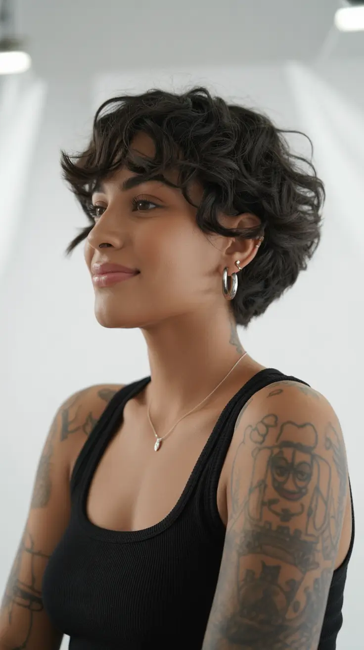 haircut for round face 2026 Textured Layered Crop with Natural Volume